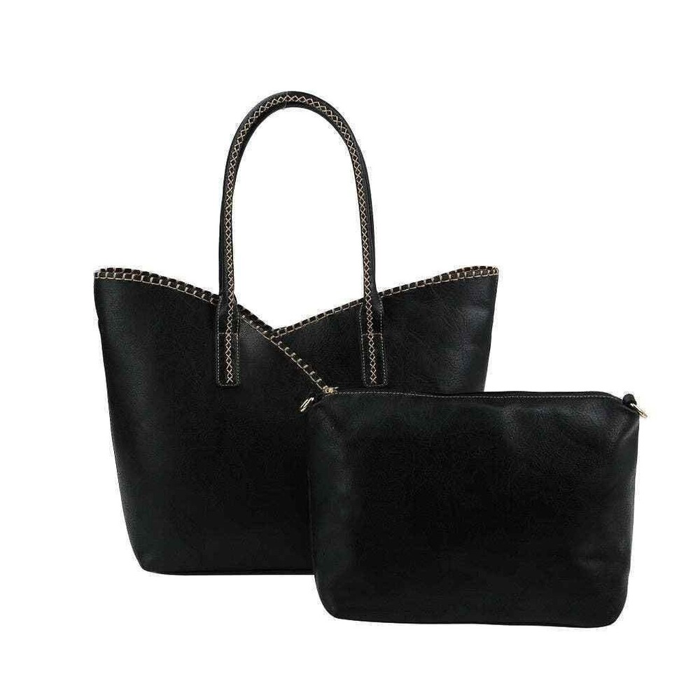 2-in-1 Stitch Trim Detail Shoulder/Tote Set Bag